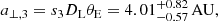 $$ \begin{aligned} a_{\perp , 3} = s_3D_{\rm L} \theta _{\rm E} = 4.01^{+0.82}_{-0.57}\,\mathrm{AU}, \end{aligned} $$