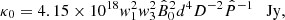 $$ \begin{aligned} \kappa _0=4.15\times 10^{18} w_1^2 w_3^2 {\hat{B}}_0^2 d^4 D^{-2} {\hat{P}}^{-1}\quad \mathrm{Jy}, \end{aligned} $$