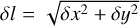 $\delta l = \sqrt {\delta {x^2} + \delta {y^2}} $