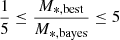 $ \frac{1}{5}\leq \frac{M_{\mathrm{*, best}}}{M_{\mathrm{*, bayes}}} \leq 5 $