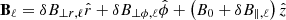 $ \mathbf{B}_{\ell} = \delta B_{\perp r, \ell} \hat{r} + \delta B_{\perp \phi, \ell} \hat{\phi} + \left(B_{0}+\delta B_{\parallel, \ell}\right) \hat{z} $