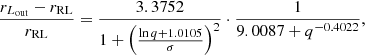 $$ \begin{aligned} \frac{r_{L_{\rm out}} - r_{\rm RL}}{r_{\rm RL}}&= \frac{3.3752}{1 + \left(\frac{\ln q + 1.0105}{\sigma }\right)^2}\cdot \frac{1}{9.0087 + q^{-0.4022}},\end{aligned} $$
