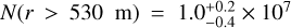 $N\left( {r > 530\,\,{\rm{m}}} \right) = 1.0_{ - 0.4}^{ + 0.2} \times {10^7}$