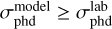 $\sigma _{{\rm{phd}}}^{{\rm{model}}} \ge \sigma _{{\rm{phd}}}^{{\rm{lab}}}$