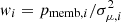 $ {\it w}_i=p_{{\rm memb},i}/\sigma_{\mu,i}^2 $