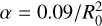 $\alpha = 0.09/R_0^2$