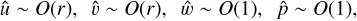 $ \matrix{ {\hat u \sim O\left( r \right),} &amp; {\hat \upsilon \sim O\left( r \right),} &amp; {\hat w \sim O\left( 1 \right),} &amp; {\hat p \sim O\left( 1 \right),} \cr } $