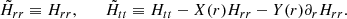 $$ \begin{aligned} \tilde{H}_{rr} \equiv H_{rr}, \qquad \tilde{H}_{tt} \equiv H_{tt} - X(r) H_{rr} - Y(r) \partial _r H_{rr}. \end{aligned} $$