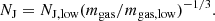 $$ \begin{aligned} N_{\rm J}=N_{\rm J,low}(m_{\rm gas}/m_{\rm gas,low})^{-1/3}. \end{aligned} $$