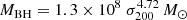 $$ \begin{aligned} M_{\rm BH}= 1.3\times 10^{8} ~\sigma _{200}^{4.72} \,M_\odot \end{aligned} $$