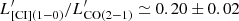 $ L^\prime_{\mathrm{[CI](1-0)}}/L^\prime_{\mathrm{CO(2-1)}} \simeq 0.20\pm0.02 $