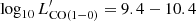 $ \log_{10} L^\prime_{\mathrm{CO(1-0)}} = 9.4-10.4 $