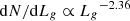 $ \mathrm{d}N/\mathrm{d}L_{g} \propto {L_{g}}^{-2.36} $