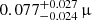 $ 0.077^{+0.027}_{-0.024}\,{\upmu} $
