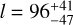 $l = 96_{ - 47}^{ + 41}$