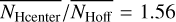${{\overline {{N_{{\rm{Hcenter}}}}} } \mathord{\left/ {\vphantom {{\overline {{N_{{\rm{Hcenter}}}}} } {\overline {{N_{{\rm{Hoff}}}}} }}} \right. \kern-\nulldelimiterspace} {\overline {{N_{{\rm{Hoff}}}}} }} = 1.56$