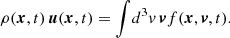 $$ \begin{aligned} \rho (\boldsymbol{x}, t)\, \boldsymbol{u}(\boldsymbol{x},t) = \int \!d^3v \, \boldsymbol{v} f(\boldsymbol{x},\boldsymbol{v}, t). \end{aligned} $$