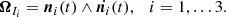 $$ \begin{aligned} \boldsymbol{\Omega }_{I_i} = \boldsymbol{n}_i(t) \wedge \dot{\boldsymbol{n}_i}(t), \quad i=1,\ldots 3. \end{aligned} $$