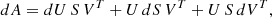 $$ \begin{aligned} dA = dU\, S\, V^T + U\, dS\, V^T + U\, S\, dV^T, \end{aligned} $$