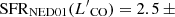 $ \mathrm{SFR}_{\mathrm{NED01}}({L^\prime}_{\mathrm{CO}})=2.5\,{\pm} $