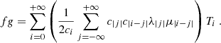 $$ \begin{aligned} fg = \sum _{i=0}^{+\infty } \left( \dfrac{1}{2c_i} \sum _{j=-\infty }^{+\infty } c_{|j|} c_{|i-j|} \lambda _{|j|} \mu _{|i-j|} \right) T_i~. \end{aligned} $$