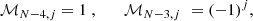 $$ \begin{aligned} \mathcal{M} _{N-4,j}&= 1~, \qquad \mathcal{M} _{N-3,j}\,\, = (-1)^j,\end{aligned} $$