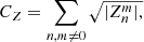 $$ \begin{aligned} C_Z = \sum _{n, m \ne 0} \sqrt{| Z_n^m |,} \end{aligned} $$