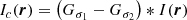 $$ \begin{aligned} I_{c}(\boldsymbol{r}) = \left(G_{\sigma _1}- G_{\sigma _2}\right)*I(\boldsymbol{r}) \end{aligned} $$