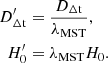 $$ \begin{aligned} \begin{aligned} D_{\rm \Delta t}^\prime&= \frac{D_{\rm \Delta t}}{\lambda _{\rm MST}}, \\ H_0^{\prime }&= \lambda _{\rm MST} H_0. \end{aligned} \end{aligned} $$