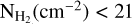 ${{\rm{N}}_{{{\rm{H}}_2}}}\left( {{\rm{c}}{{\rm{m}}^{ - 2}}} \right) &lt; 21$