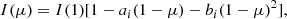 $$ \begin{aligned} I(\mu ) = I(1)[1-a_i(1-\mu )-b_i(1-\mu )^2], \end{aligned} $$