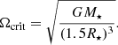 $$ \begin{aligned} \Omega _\mathrm{crit} = \sqrt{\frac{G M_\star }{(1.5 R_\star )^3}} . \end{aligned} $$