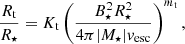 $$ \begin{aligned} \frac{R_\mathrm{t} }{R_\star } = K_\mathrm{t} \left( \frac{B_\star ^2 R_\star ^2}{4 \pi |{M}_\star | { v}_\mathrm{esc} } \right)^{m_\mathrm{t} } , \end{aligned} $$