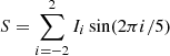 $$ \begin{aligned} S=\sum _{i=-2}^2 I_i \sin (2\pi i/5) \end{aligned} $$
