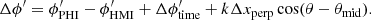 $$ \begin{aligned} \Delta \phi ^\prime = \phi ^\prime _{\rm PHI} - \phi ^\prime _{\rm HMI} + \Delta \phi _{\rm time}^\prime + k\Delta x_{\rm perp} \cos (\theta -\theta _{\rm mid}). \end{aligned} $$