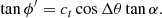 $$ \begin{aligned} \tan \phi ^\prime = c_t \cos \Delta \theta \tan \alpha . \end{aligned} $$