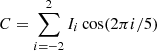 $$ \begin{aligned} C=\sum _{i=-2}^2 I_i \cos (2\pi i/5) \end{aligned} $$