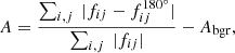 $$ \begin{aligned} A = \frac{\sum _{i,j}~|f_{ij} - f_{ij}^{180^{\circ }} |}{\sum _{i,j}~|f_{ij} |} - A_{\rm bgr}, \end{aligned} $$