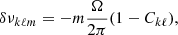 $$ \begin{aligned} \delta \nu _{k\ell m}= -m \frac{\Omega }{2 \pi } (1-C_{k\ell }), \end{aligned} $$