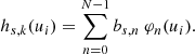 $$ \begin{aligned} h_{s,k}(u_i) = \sum _{n=0}^{N-1} b_{s,n} \ \varphi _n(u_{i}). \end{aligned} $$