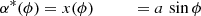 $$ \begin{aligned} \alpha ^* (\phi )&= x(\phi ) \quad \quad \quad = a\, \sin {\phi } \end{aligned} $$