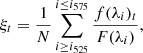 $$ \begin{aligned} \xi _t = \frac{1}{N} \sum _{i\ge i_{525}}^{i\le i_{575}} \frac{f(\lambda _i)_t}{F(\lambda _i)}, \end{aligned} $$