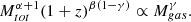 $$ \begin{aligned} M_{tot}^{\alpha +1} (1+z)^{\beta (1-\gamma )} \propto M_{gas}^{\gamma }. \end{aligned} $$