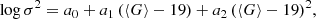 $$ \begin{aligned}&\log \sigma ^2=a_0+a_1 \, (\langle G\rangle -19)+a_2 \, (\langle G\rangle -19)^2 ,\end{aligned} $$