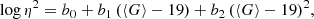 $$ \begin{aligned}&\log \eta ^2=b_0+b_1 \, (\langle G\rangle -19)+b_2 \, (\langle G\rangle -19)^2 , \end{aligned} $$