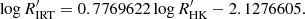 $$ \begin{aligned} \log R^\prime _{\rm IRT} = 0.7769622 \log R^\prime _{\rm HK} - 2.1276605. \end{aligned} $$