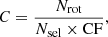 $$ \begin{aligned} C=\frac{N_{\rm rot}}{{N_{\rm sel}\times \mathrm {CF}}} ,\end{aligned} $$