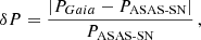 $$ \begin{aligned} \delta P=\frac{\left|P_{Gaia}-P_{\text{ASAS-SN}}\right|}{P_{\text{ASAS-SN}}} \,, \end{aligned} $$