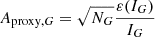 $$ \begin{aligned} A_{\mathrm{proxy},G} = \sqrt{N_G} \frac{\varepsilon (I_G)}{I_G} \end{aligned} $$