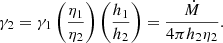 $$ \begin{aligned} \gamma _2 = \gamma _1 \left( \frac{\eta _1}{\eta _2} \right) \left(\frac{h_1}{h_2}\right) = \frac{\dot{M}}{4\pi h_2 \eta _2}. \end{aligned} $$